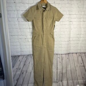 Good American Fit For Success Jumpsuit Postal Khaki Tan Utility Denim Sz 2 NEW